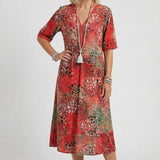 Short Sleeve Floral Print Relaxed Midi Dress with Pockets