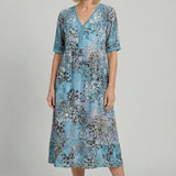 Short Sleeve Floral Print Relaxed Midi Dress with Pockets