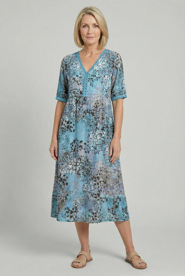 Short Sleeve Floral Print Relaxed Midi Dress with Pockets