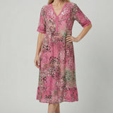 Short Sleeve Floral Print Relaxed Midi Dress with Pockets