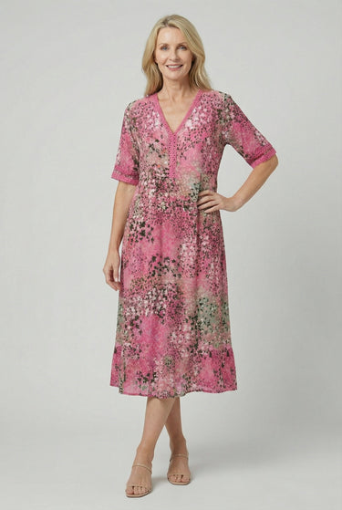 Short Sleeve Floral Print Relaxed Midi Dress with Pockets