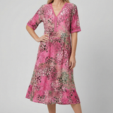 Short Sleeve Floral Print Relaxed Midi Dress with Pockets