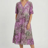 Short Sleeve Floral Print Relaxed Midi Dress with Pockets