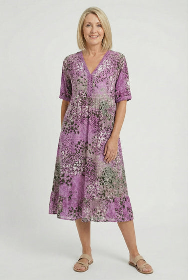 Short Sleeve Floral Print Relaxed Midi Dress with Pockets