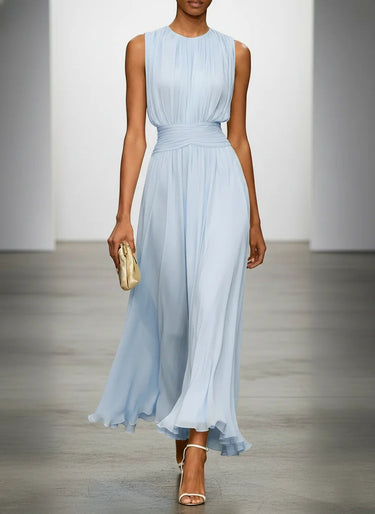 Sleeveless A-Line Ruched Chiffon Maxi Dress for Special Occasions