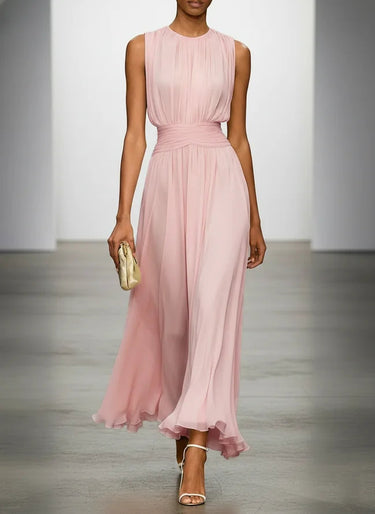 Sleeveless A-Line Ruched Chiffon Maxi Dress for Special Occasions