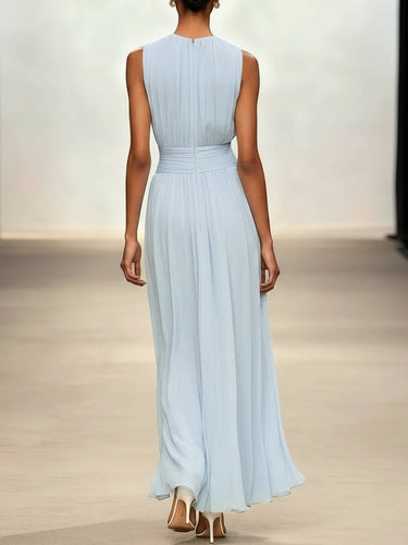 Sleeveless A-Line Ruched Chiffon Maxi Dress for Special Occasions