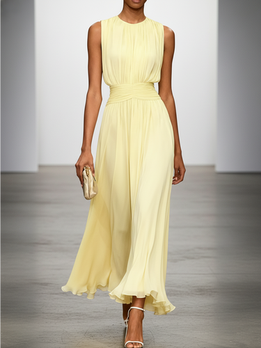 Sleeveless A-Line Ruched Chiffon Maxi Dress for Special Occasions