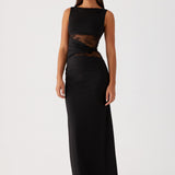 Sleeveless Boat Neck Lace Cut-Out Maxi Dress