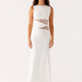 Sleeveless Boat Neck Lace Cut-Out Maxi Dress
