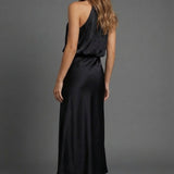 Sleeveless Draped Halterneck Satin Midi Dress