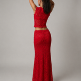 Sleeveless Floral Lace Crop Top and Maxi Skirt Two-Piece Set
