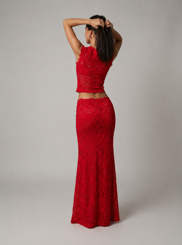 Sleeveless Floral Lace Crop Top and Maxi Skirt Two-Piece Set