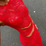 Sleeveless Floral Lace Crop Top and Maxi Skirt Two-Piece Set