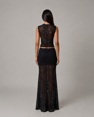 Sleeveless Floral Lace Crop Top and Maxi Skirt Two-Piece Set