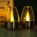 Solar Flameless Candle Clear Glass Dome Silver Base LED - Image 1