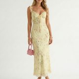 Spaghetti Strap Floral Print Backless V-Neck Midi Beach Dress
