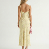 Spaghetti Strap Floral Print Backless V-Neck Midi Beach Dress