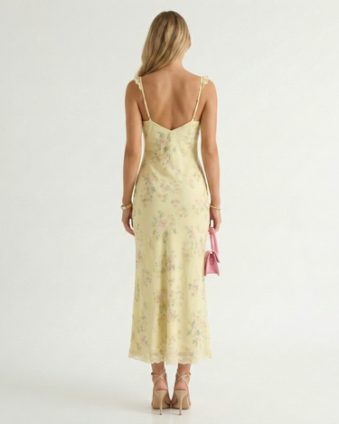 Spaghetti Strap Floral Print Backless V-Neck Midi Beach Dress