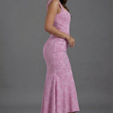 Square Neck Corset Fishtail Maxi Dress in Floral Jacquard