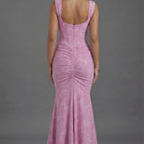 Square Neck Corset Fishtail Maxi Dress in Floral Jacquard