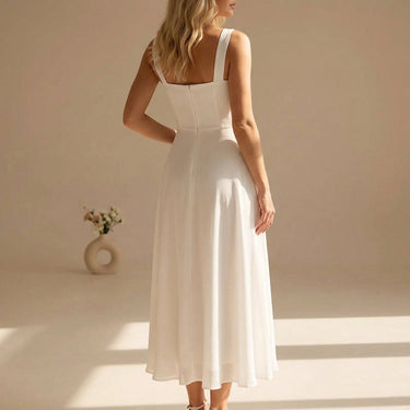 Square Neckline Chiffon Sleeveless Wide Strap A-Line Midi Dress