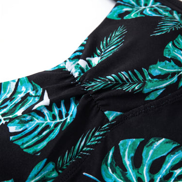 Women's Swimwear Halter Neck One Piece Boy Shorts Tropical Leaves - detail