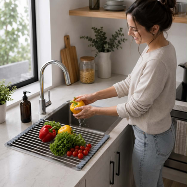 Stainless Steel Folding Drain Rack Expandable Sink Organizer With Food-Safe Silicone Coating For Space-Saving Kitchen Storage - Image 12