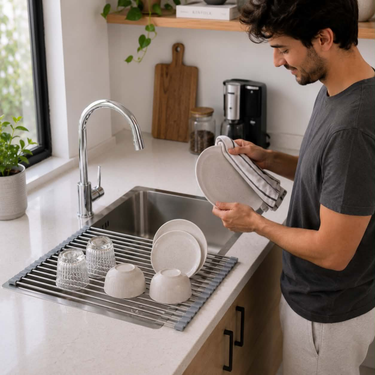 Stainless Steel Folding Drain Rack Expandable Sink Organizer With Food-Safe Silicone Coating For Space-Saving Kitchen Storage - Image 13
