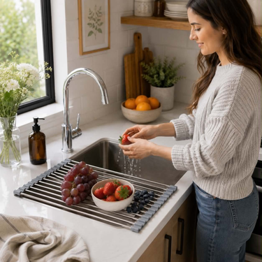 Stainless Steel Folding Drain Rack Expandable Sink Organizer With Food-Safe Silicone Coating For Space-Saving Kitchen Storage - Image 7