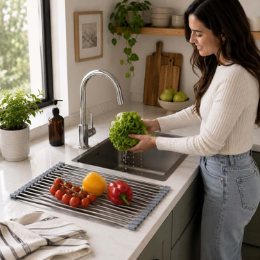 Stainless Steel Folding Drain Rack Expandable Sink Organizer With Food-Safe Silicone Coating For Space-Saving Kitchen Storage - Image 9
