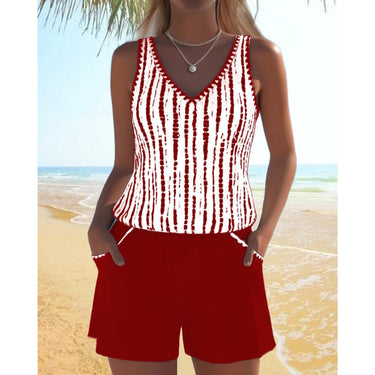 Tankini Swimwear Relaxed Two Piece V-Neck Set - Image 10