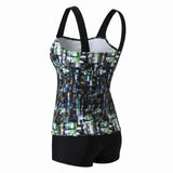 Tankini Swimwear Modest Two Piece Set Geometric-Print - angle