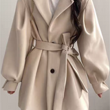 Lapel Collar Puff Sleeve Coat with Belt 1
