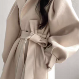 Lapel Collar Puff Sleeve Coat with Belt 3