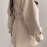 Lapel Collar Puff Sleeve Coat with Belt 4