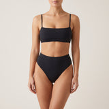 Women's Bikini Set Flattering High-Waist Solid Strappy - Black