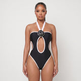Women's One Piece Swimsuit Flattering Monokini Halter-Neck - Black