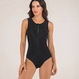 One Piece Swimsuit Flattering Sporty One-Piece Zip-Front - Black