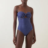 One Piece Swimsuit Flattering Strapless -Trim - Bowtie