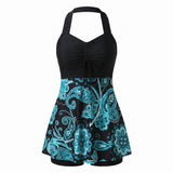 Beach Style Flattering Swim Dress Halter-Neck - Half Black