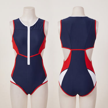 One Piece Swimsuit Flattering Mini A-Line Zip-Front - Red