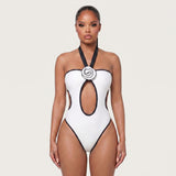 Women's One Piece Swimsuit Flattering Monokini Halter-Neck - White