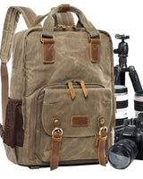 Waterproof Waxed Canvas Camera Backpack With Laptop Compartment And Tripod Strap - Image 1
