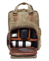 Waterproof Waxed Canvas Camera Backpack With Laptop Compartment And Tripod Strap - Image 4
