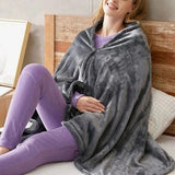 Wearable Heated Blanket Hooded Fleece Snap Closure Gray Marled - Image 1