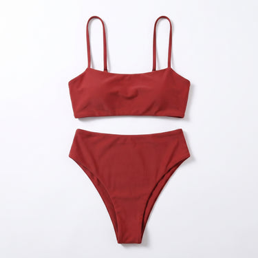 Women's Bikini Set Flattering High-Waist Solid Strappy - studio