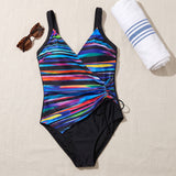 Women's One Piece Swimsuit V-Neck With Ruched Side And Tie - scale