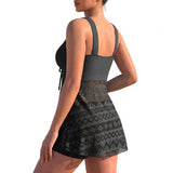 Women's Tankini Swimsuit Two-Piece With Swim Shorts And Patterned Overlay - angle
