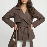 Women's Belted Double-Breasted Brown Trench Coat